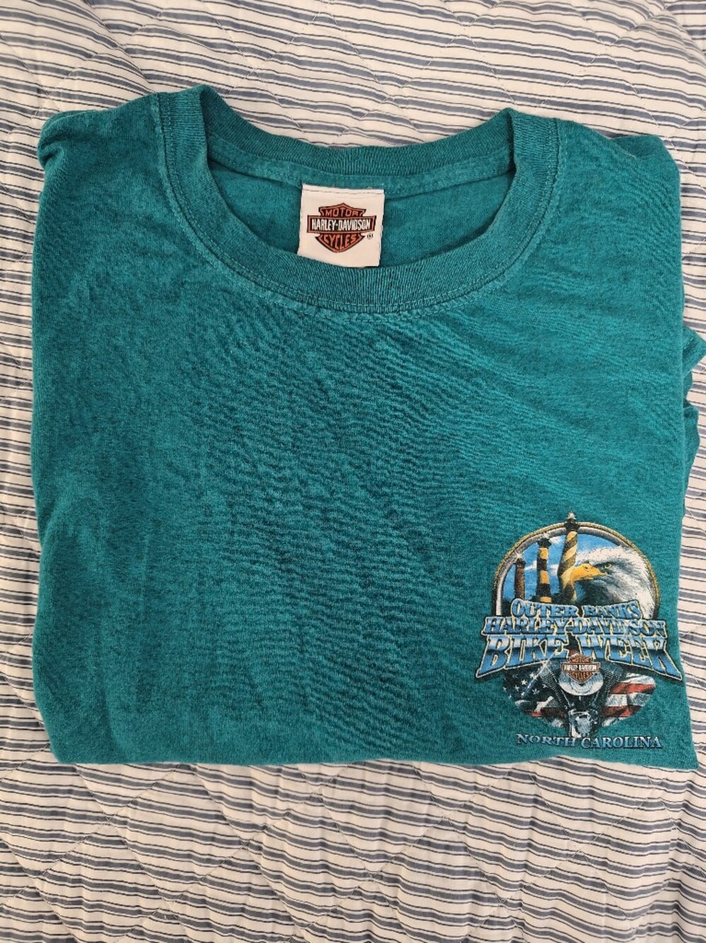 Vintage Harley-Davidson Outer Banks Bike Week Teal Eagle Graphic Tee